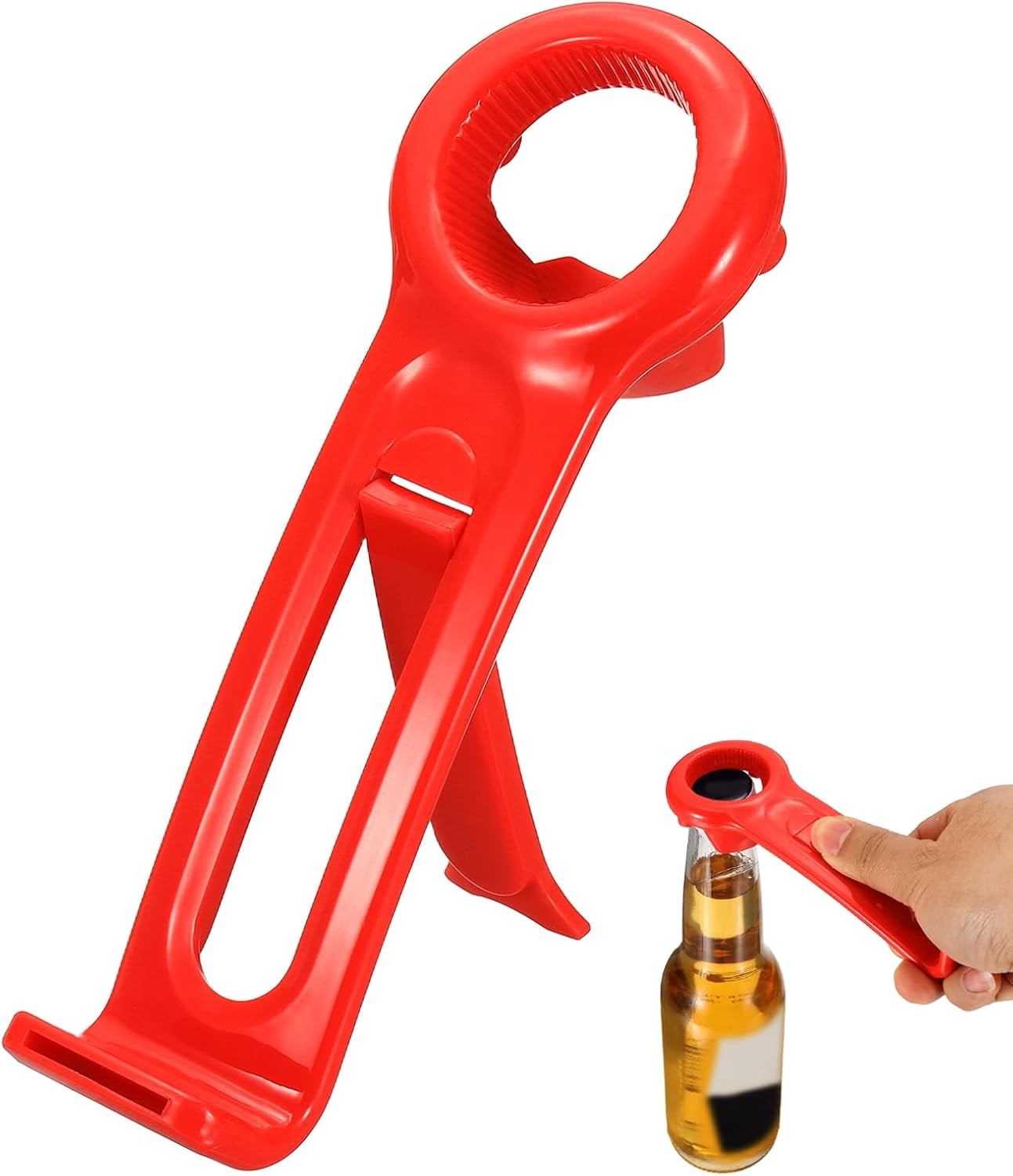 FRKSMD-Jar Key Lid Opener, Jar Lid Opener with Phone Stand Easy Grip Design Multifunctional Can Open Tool for Elderly Seniors Women Weak Hands Kitchen Use, Red