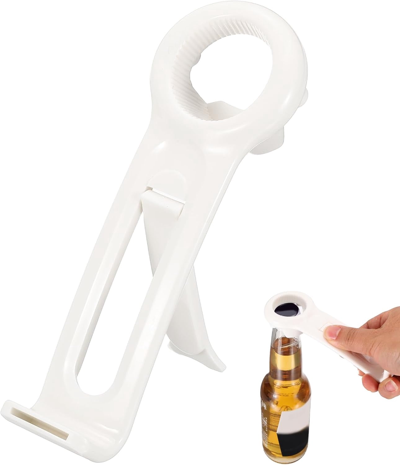 FRKSMD-Jar Key Lid Opener, Jar Lid Opener with Phone Stand Easy Grip Design Multifunctional Can Open Tool for Elderly Seniors Women Weak Hands Kitchen Use, White