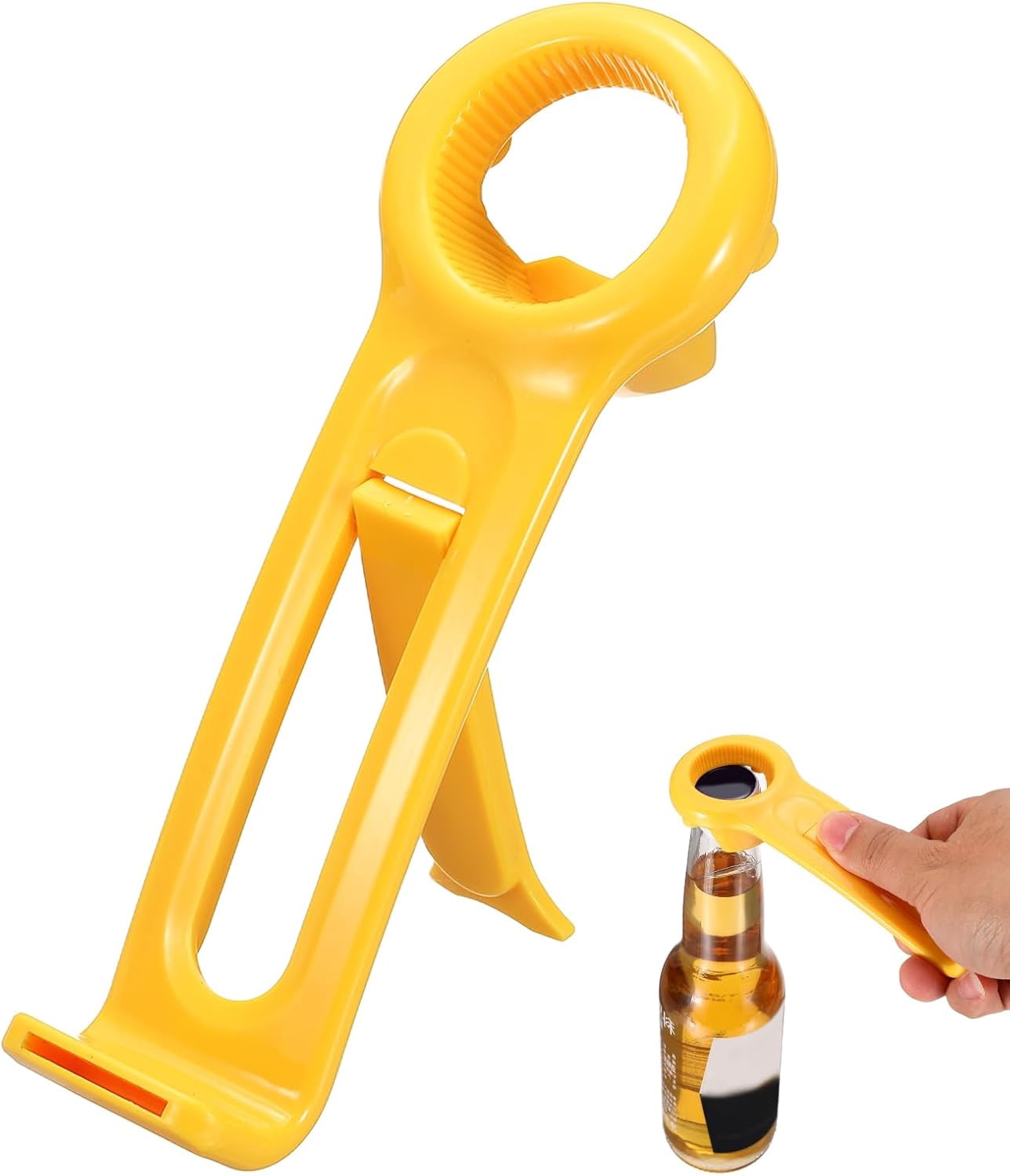 FRKSMD-Jar Key Lid Opener, Jar Lid Opener with Phone Stand Easy Grip Design Multifunctional Can Open Tool for Elderly Seniors Women Weak Hands Kitchen Use, Yellow