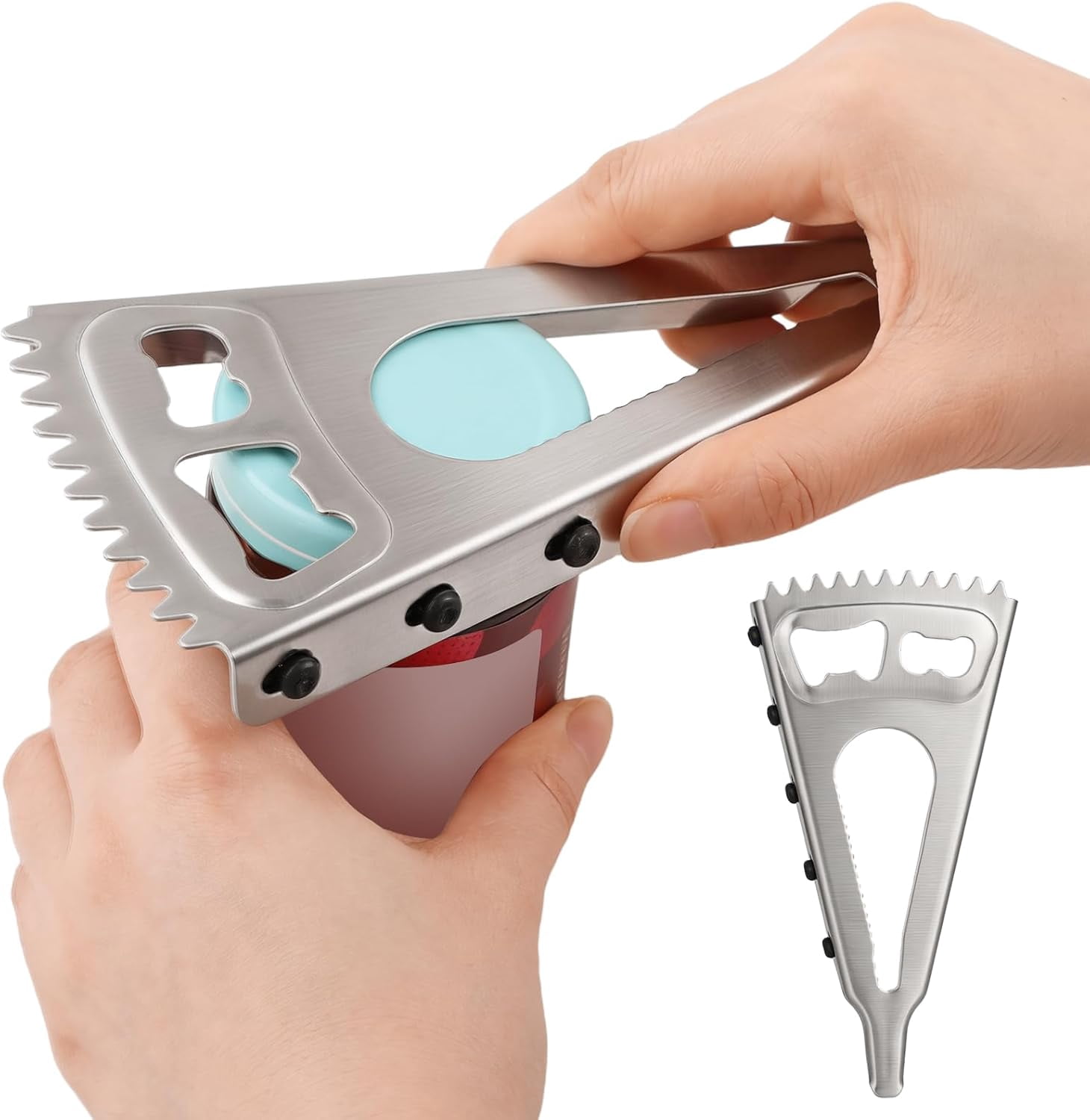 FRKSMD-Jar Opener for Weak Hands & Seniors, Stainless Steel Multi-Functional Bottle Opener Tool for Lids, Tabs, Caps, Pull Rings, 6-in-1 Can Opener
