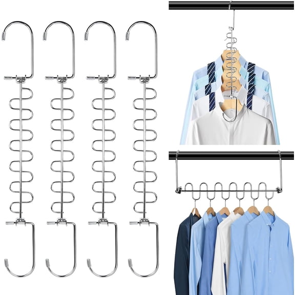 FRKSMD-KLEVERISE 4 Pack Metal Space Saving Hangers, Stainless Steel Hangers Space Saving for Clothes, Magic Cascading Space Saving Closet Clothing Hanger Organizer Space Saver, College Dorm Essential