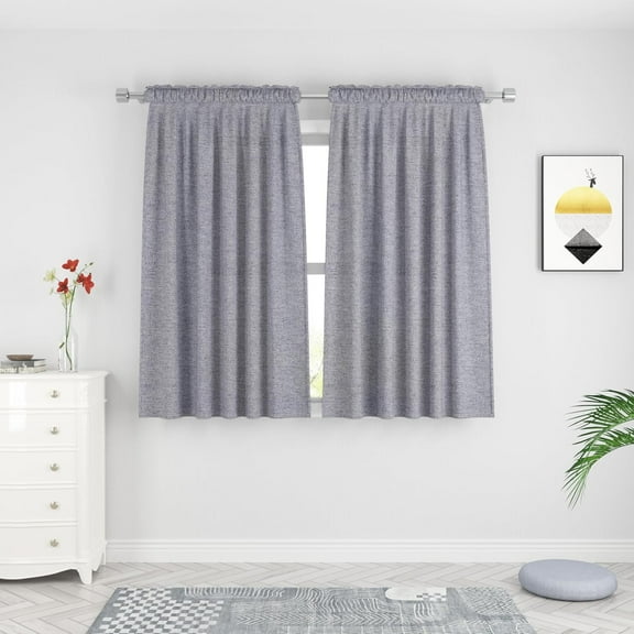 FRKSMD-Kitchen Curtains 45 inches Long Linen Textured Privacy Semi Sheer Charcoal Grey Living Room Bedroom Drapes Window Curtains Basement Curtain Panels Rod Pocket 2 Pieces