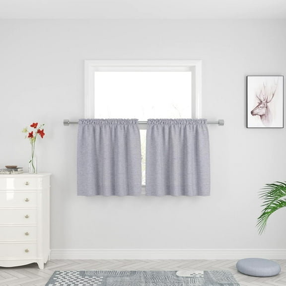 FRKSMD-Kitchen Tier Curtains Grey 30 inch Length Over Sink Privacy Linen Textured Cafe Curtains Short Caravan Bathroom Small Mini Basement Half Window Curtain 2 Panels Rod Pocket