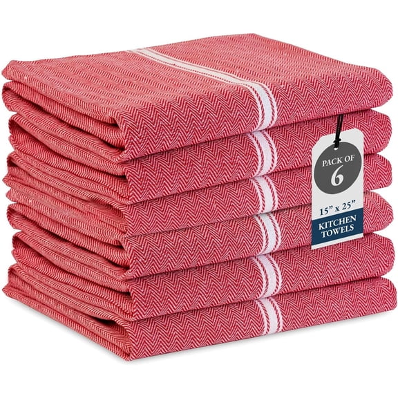 FRKSMD-Kitchen Towels Set - 100% Pure Cotton Dish Towels for Kitchen, Super Absorbent Kitchen Hand Towel, Tea Towels, Soft & Durable Dish Cloths, Pack of 6 14x25, Red