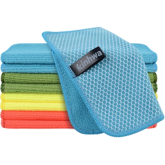 FRKSMD-Kitchen Washcloths for Dishes Absorbent Microfiber Dish Cloths Quick Dry Dish Rags with Poly Scour Scrub Side Ideal for Kitchen Cleaning (Mixing Colors #1, 7inchx7inch 9 Pack)