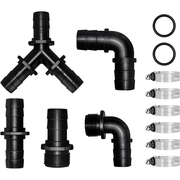 FRKSMD-LONGRUN Hose Fittings Pond Hose Adapter, Garden Hose Quick Connect Male 1.2" NPT x 1" Barb Fitting, Pipe Fitting Hose Connector for Pool Spillway Waterfall Fountain Tube with 6 Clamps-11 Piece