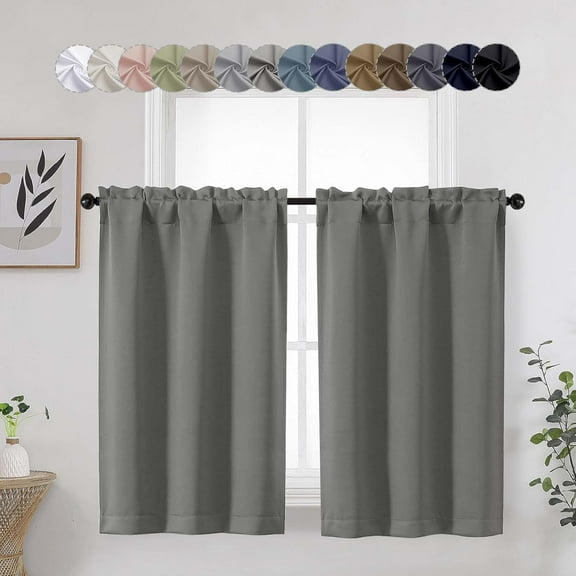 FRKSMD-Light Grey Blackout Curtains for Bedroom Living Room 45 Inch Length 2 Panels, Soft Solid Insulated Short Room Darkening Curtains, Modern Rod Pocket Drapes, Light Grey, Each 30" Wx45 L