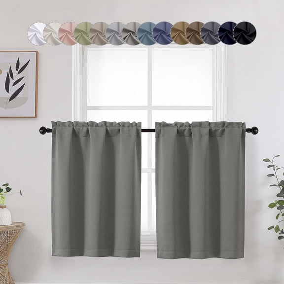 FRKSMD-Light Grey Kitchen Blackout Curtains 30 Inch Length Tier 2 Panels, Soft Solid Thermal Insulated Room Darkening Small Window Curtains for Bathroom Basement, Light Grey, 2PCS Each 30" Wx30 L