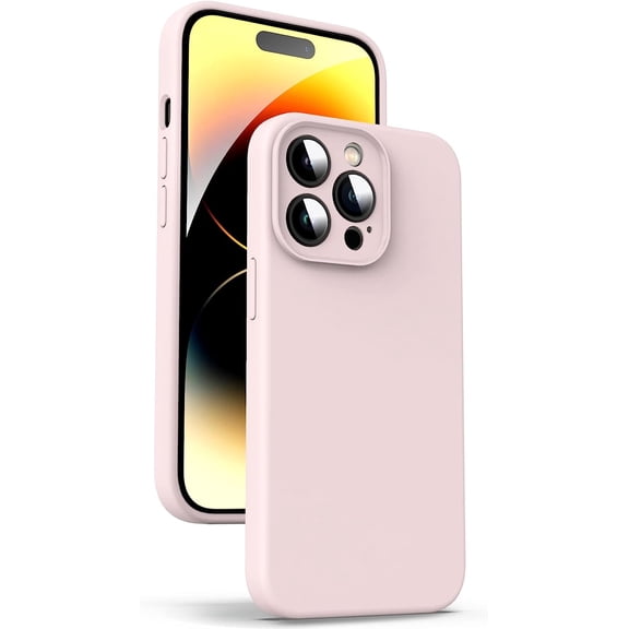 FRKSMD-Liquid Silicone Case for iPhone 14 Pro Max - [Camera All-Round Protection] [Soft Microfiber Lining Anti-Scratch] 4 Layer Full Covered Shockproof Gel Rubber Phone Case Cover, 6.7", Pink