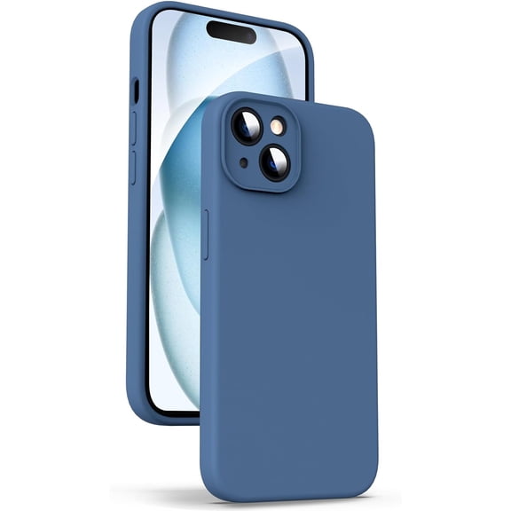 FRKSMD-Liquid Silicone Case for iPhone 15 - [Camera All-Round Protection] [Soft Microfiber Lining Anti-Scratch] 4 Layer Full Covered Shockproof Gel Rubber Phone Case Cover, 6.1", Blue