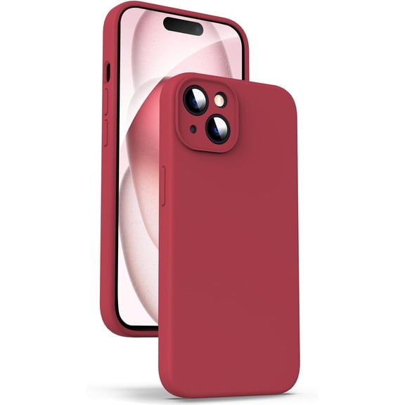 FRKSMD-Liquid Silicone Case for iPhone 15 Plus - [Camera All-Round Protection] [Soft Microfiber Lining Anti-Scratch] 4 Layer Full Covered Shockproof Gel Rubber Phone Case Cover, 6.7", Red