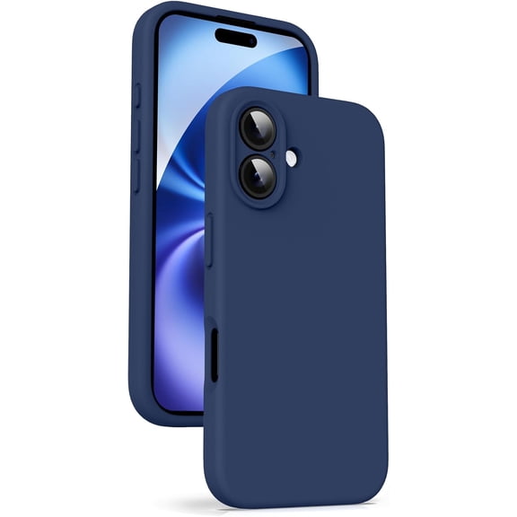 FRKSMD-Liquid Silicone Case for iPhone 16 Plus - [Camera All-Round Protection] [Soft Microfiber Lining Anti-Scratch] 4 Layer Full Covered Shockproof Gel Rubber Phone Case Cover, 6.7", Navy Blue