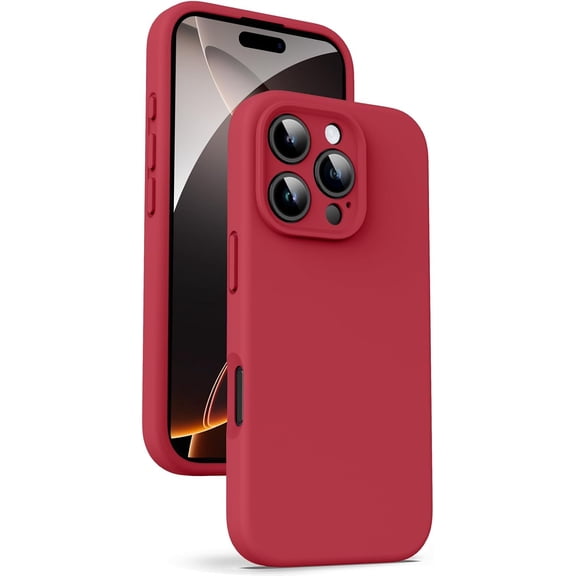 FRKSMD-Liquid Silicone Case for iPhone 16 Pro Max - [Camera All-Round Protection] [Soft Microfiber Lining Anti-Scratch] 4 Layer Full Covered Shockproof Gel Rubber Phone Case Cover, 6.9", Red