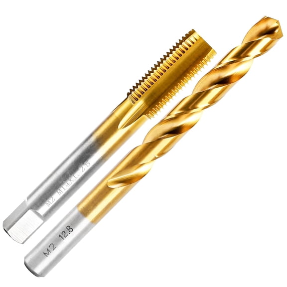 FRKSMD-M14x1.25 Tap and 12.8mm Drill Bit Kit, M2 HSS Metric Drill and Tap Set, Combination of Drill and Tap Kit for Metal