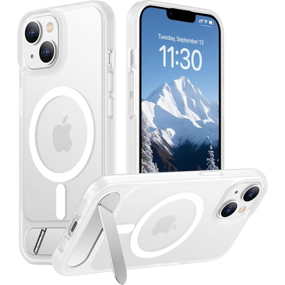 FRKSMD-Magnetic Compatible with iPhone 14 Case/iPhone 13 Case,[Built-in Invisible Kickstand][Compatible with MagSafe][Military Grade Shockproof] Slim Translucent Matte Phone Case for iPhone 14/13 6.1