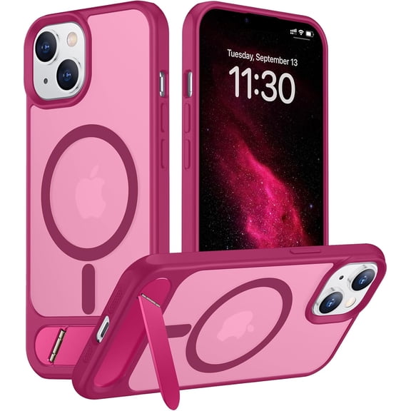 FRKSMD-Magnetic Compatible with iPhone 14 Case/iPhone 13 Case,[Built-in Invisible Kickstand][Compatible with MagSafe][Military Grade Shockproof] Slim Translucent Matte Phone Case for iPhone 14/13 6.1