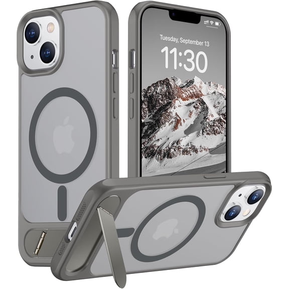 FRKSMD-Magnetic Compatible with iPhone 14 Case/iPhone 13 Case,[Built-in Invisible Kickstand][Compatible with MagSafe][Military Grade Shockproof] Slim Translucent Matte Phone Case for iPhone 14/13 6.1