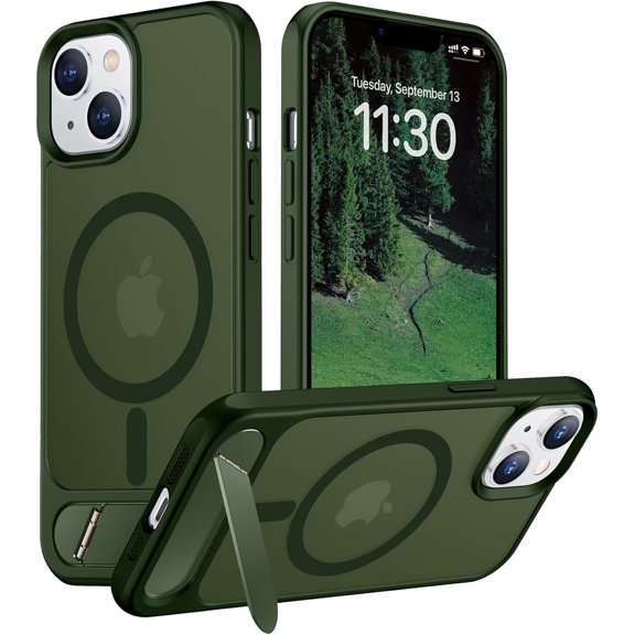 FRKSMD-Magnetic Compatible with iPhone 14 Case/iPhone 13 Case,[Built-in Invisible Kickstand][Compatible with MagSafe][Military Grade Shockproof] Slim Translucent Matte Phone Case for iPhone 14/13 6.1