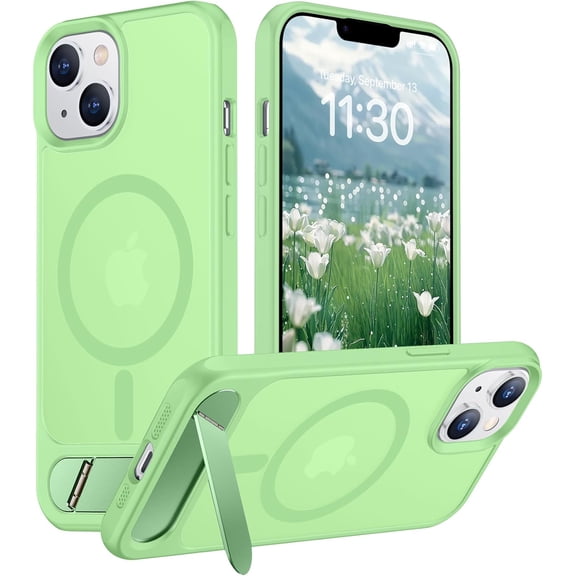 FRKSMD-Magnetic Compatible with iPhone 14 Case/iPhone 13 Case,[Built-in Invisible Kickstand][Compatible with MagSafe][Military Grade Shockproof] Slim Translucent Matte Phone Case for iPhone 14/13 6.1