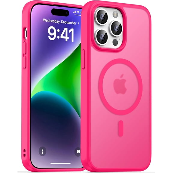 FRKSMD-Magnetic for iPhone 14 Pro Max Case - Compatible with MagSafe - Military Grade Drop Protection - Slim Anti-Scratch Translucent Shockproof Phone Cover 6.7" - Hot Pink