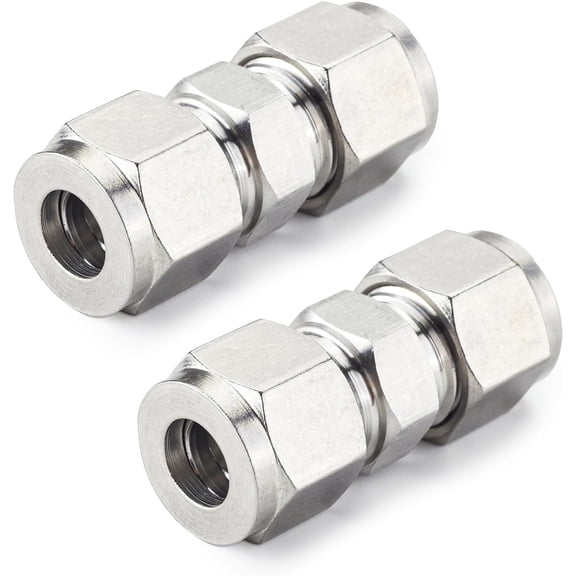 FRKSMD-Metalwork 304 Stainless Steel Compression Tube Fitting, Union, 3/8" OD x 3/8" OD (2 Pcs)