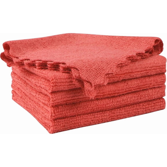 FRKSMD-Microfiber Cleaning Cloth, 5 Pack Highly Absorbent Cleaning Rags, Household Cleaning Supplies, Reusable Lint Free Cloths Microfiber Rag for House, Kitchen, Car Care, 12x11 inch, Red