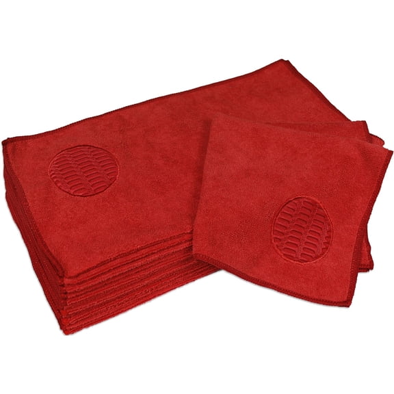 FRKSMD-Microfiber Spot Cleaning Towels with Built-in Scrubber Mesh for Home, Auto, Office Use, High Absorbency, Lint-Free, Reusable and Machine Washable, 16x16 Inch, 12-Pack, Red