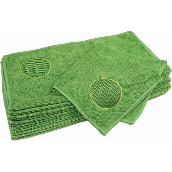 FRKSMD-Microfiber Spot Cleaning Towels with Built-in Scrubber Mesh for Home, Auto, Office Use, High Absorbency, Lint-Free, Reusable and Machine Washable, 16x16 Inch, 12-Pack, Green