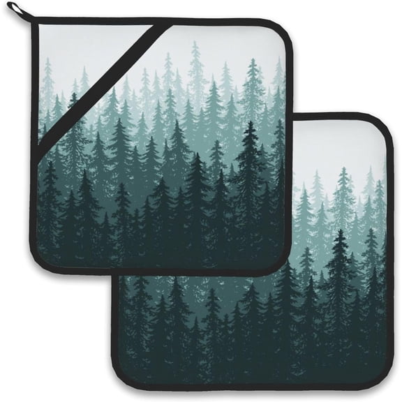 FRKSMD-Misty Forest Landscape Pot Holder Set of 2,Heat Resistant Potholders Oven Hot Pads for Kitchen Cooking Baking BBQ