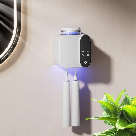FRKSMD-Multi-Function Toothbrush Holder, Electric Toothbrush Holders with 1 Cup 2 Brush Slots, Wall-Mounted Toothbrush Holders with Solar Charging, Smart Toothbrush Dryer for Home Bathroom (White)