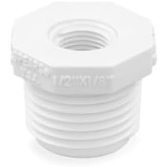FRKSMD-PVC Reducing Bushing 1/2 Inch MNPT x 1/8 Inch FNPT Schedule 40 White PVC Reducer Male to Female Threaded Pipe Fitting Adapter