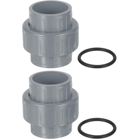 FRKSMD-PVC Union Pipe Fitting, 2Pcs 1-1/4" PVC Slip Union Coupling Adapter with O-ring, Slip Socket Port Connection for Swimming Pools and Outdoor Plumbing Applications (Grey)