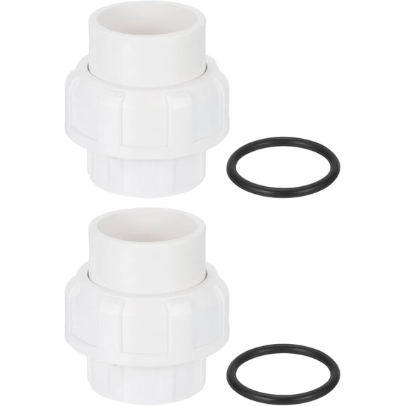 FRKSMD-PVC Union Pipe Fitting, 2Pcs 1-1/4" PVC Slip Union Coupling Adapter with O-ring, Slip Socket Port Connection for Swimming Pools and Outdoor Plumbing Applications (White)