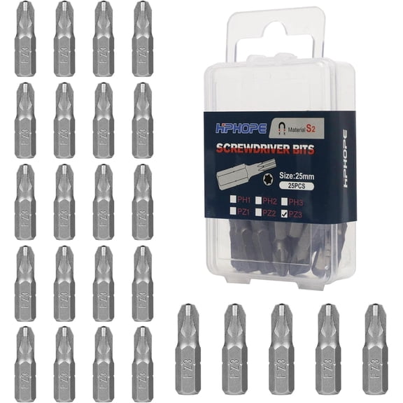 FRKSMD-PZ3 Screwdriver Bit Set, Pozi Bits PZ3 1/4" Hexagon Bit (Length: 1", 25 Pack)