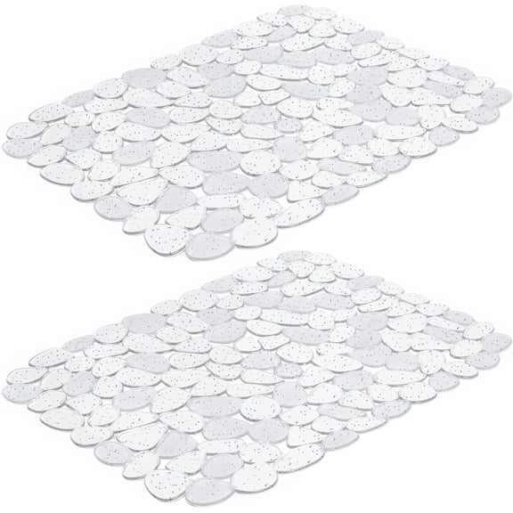 FRKSMD-Pebble Sink Mat for Stainless Steel/Ceramic Sinks, PVC Eco-Friendly Sink Protectors for Bottom of Kitchen Sink, Dishes and Glassware, Fast Draining, 15.7 x 11.8 inch (2 Pack, Bling Clear)