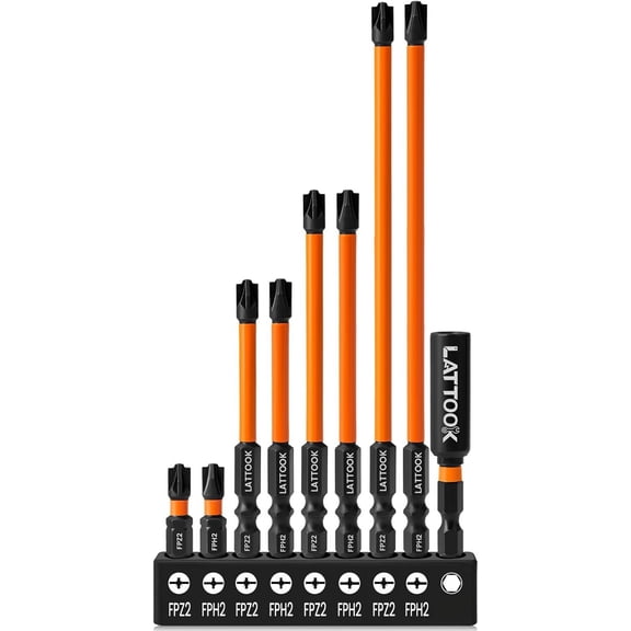 FRKSMD-Phillips Pozidriv Slotted Bits for Electricians 9PCS S2 Steel Impact Combination Electrician Screwdriver Bit Set, FPZ2 FPH2#2 Bits