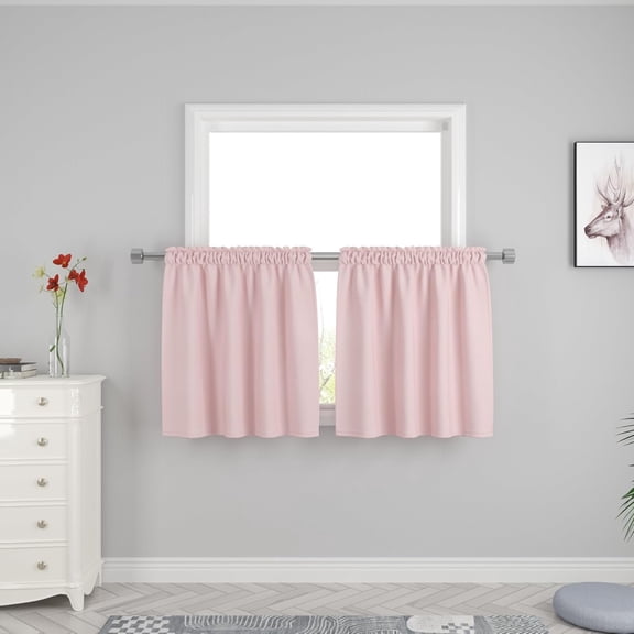 FRKSMD-Pink Kitchen Tier Curtains 24 inches Long Over Sink Linen Textured Cafe Curtains Short Caravan Bathroom Privacy Small Mini Half Window Curtain Basement 2 Panels Rod Pocket