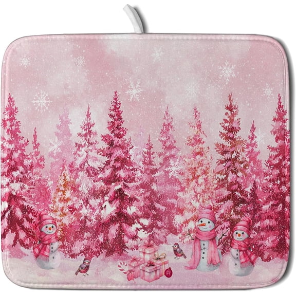 FRKSMD-Pink Winter Dish Drying Mat Forest Washable Drying Matt Kitchen Counter Absorbent Coffee Mat for Women