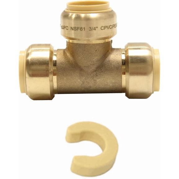 FRKSMD-Push-Fit Fitting 3/4" Tee to Connect Pex, Copper, CPVC Pipe with a Disconnect Tool Clip,(PF114)