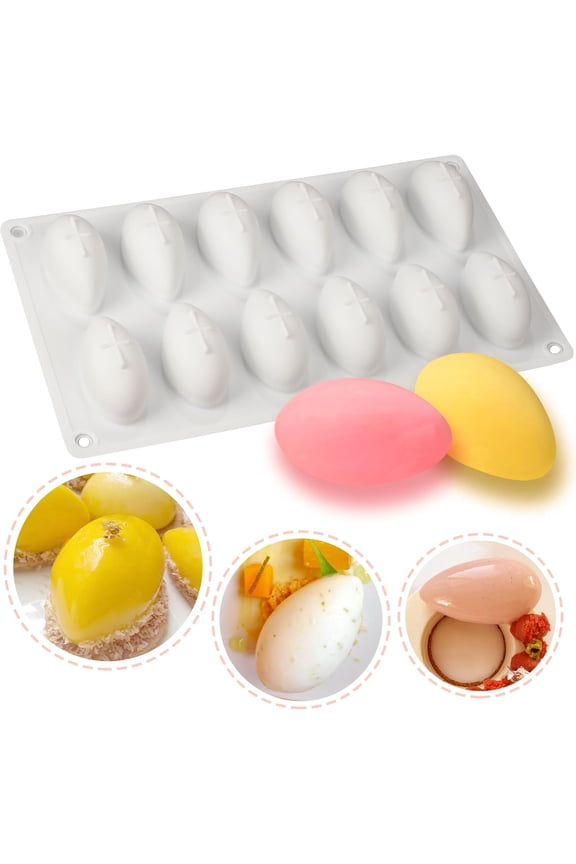 -Quenelle Dessert Silicone Mold 3D Tray 12 Cavities Each 2.9x1.5x1.4 Inches