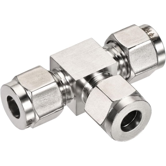 FRKSMD-Quick Connect Air Line Compression Fitting, 304 Stainless Steel T Type Tee Union Splitter Connectors | Great for Pipes (Silver Tone, 8mm OD Tube)