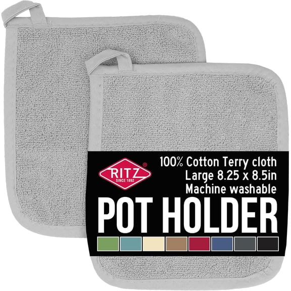 FRKSMD-RITZ Terry Potholder & Hot Pad: Unparalleled Heat Resistant, Durable 100% Cotton  Ergonomically Designed for Optimal Grip  Easy-Care Machine Washable  2-Pack, Titanium
