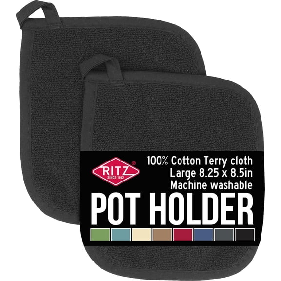 FRKSMD-RITZ Terry Potholder & Hot Pad: Unparalleled Heat Resistant, Durable 100% Cotton  Ergonomically Designed for Optimal Grip  Easy-Care Machine Washable  2-Pack, Black