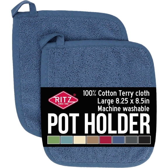 FRKSMD-RITZ Terry Potholder & Hot Pad: Unparalleled Heat Resistant, Durable 100% Cotton  Ergonomically Designed for Optimal Grip  Easy-Care Machine Washable  2-Pack, Federal Blue