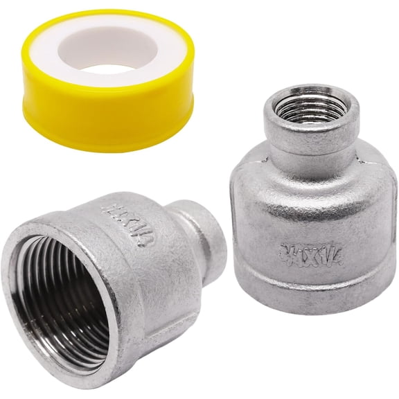 FRKSMD-Reducing Coupling, 3/4" x 1/4" NPT Female Threaded 304 Stainless Steel Reducer Coupling Cast Pipe Fitting (2PCS)