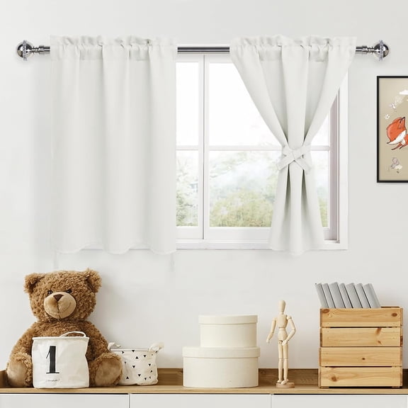 FRKSMD-Room Darkening Curtains for Living Room, Short Curtains for Small Window, Thermal Curtains 24 Inch Curtains for Cafe, Kitchen, Basement - 34 by 24 Inch, Ivory, 1 Pair