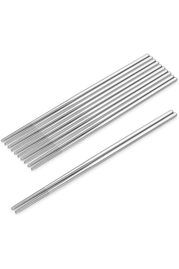 -SHARECOOK Stainless Steel Chopsticks Set, 9.45 Inches, 5 Pairs, Dishwasher-safe