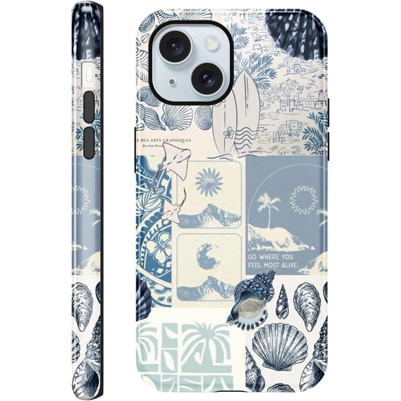 FRKSMD-Seashell foror iPhone 14 Plus Case 6.7",Beach Blue Collage Coast Cute Summer Phone Cases for Girl Women Boy Men TPU Scratch Resistant Shockproof Cover Cases,Coastal World