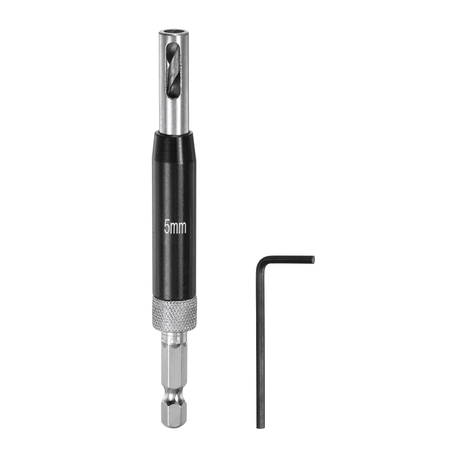 FRKSMD-Self Centering Drill Bit Set 5mm, 1/4" Hex Shank Drilling Bits for Wood Working, Cabinet Door Hinge Hole Punch Tool Self Center with Hex Keys L-Shaped, Black