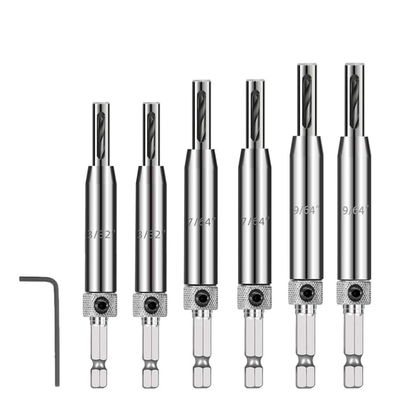 FRKSMD-Self Centering Drill Bit Set 3/32", 7/64", 9/64" Self Centering Drill Bit 1/4" Hex Shank VIX Bit with 1 Hex Key for #6 8 10 Screws Perfect for Woodworking Door & Window Hinge Ins